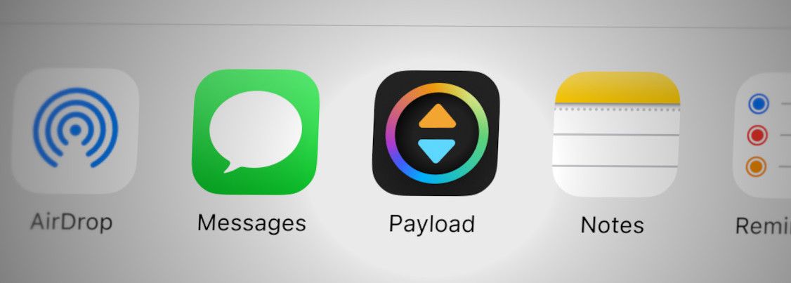 Screenshot - share menu on iOS with a Payload button